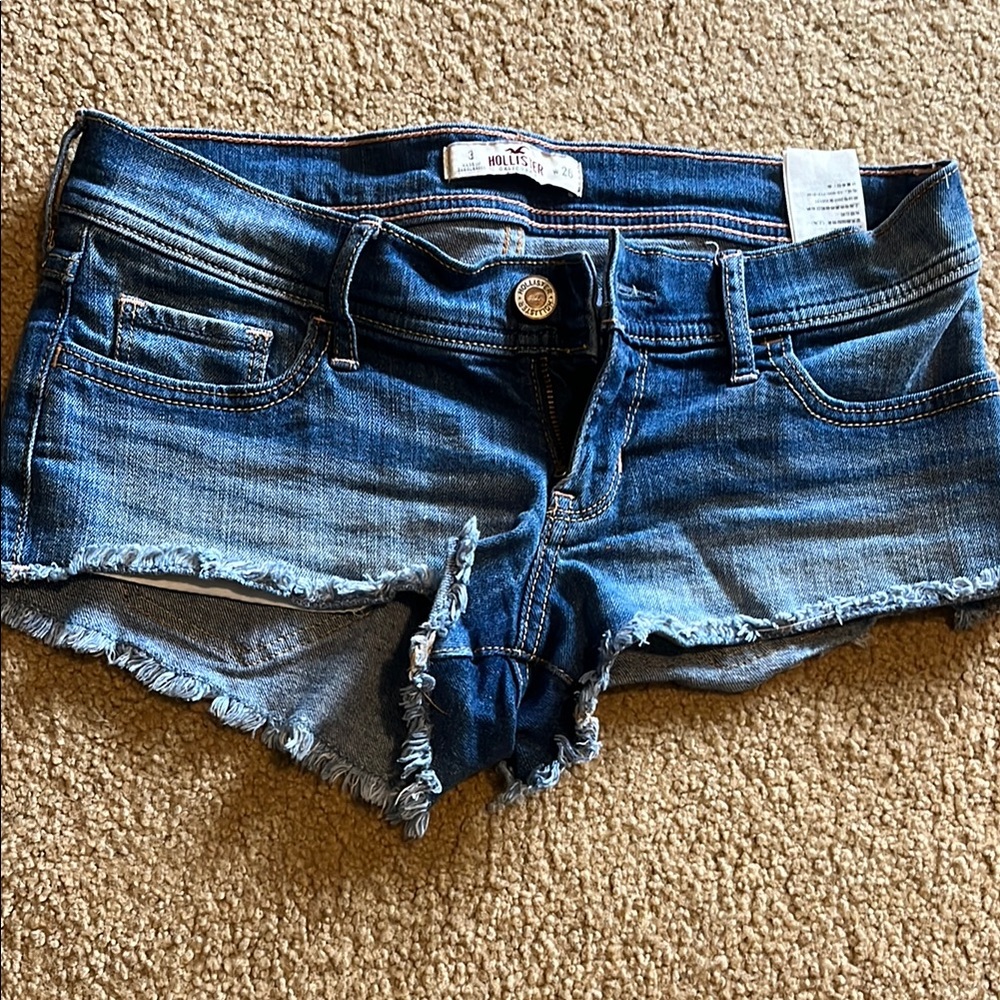 Hollister Blue Jean Shorts Distressed Frayed Hem